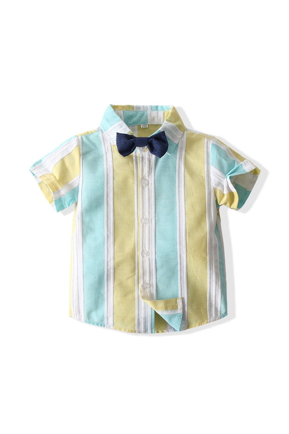 Kids Baby Boys Gentleman Outfits Toddler Cotton Short Sleeve Shirt and Shorts with Bowtie Set for 1-6 Years