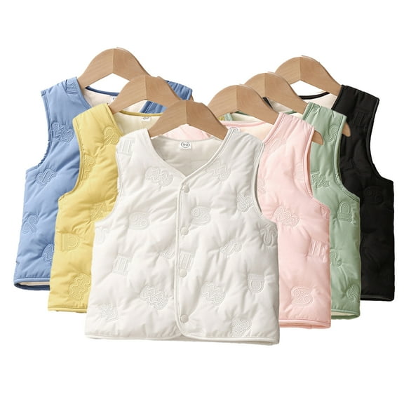 LYMAYTER Kids Baby Boys Girls Cotton Vest Toddler Fall Winter V-Neck Warm Waistcoat Girls Solid Color Sleeveless Jacket for 9M-6 T