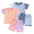 thumbnail image 1 of LYMAYTER Kids Baby Boys Girls Short Sleeve Outfit for Toddler Solid Color T-Shirt Tops 2PCS Set Summer Soft Tees Shirt 3m-3T, 1 of 9