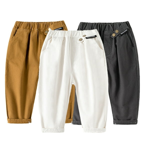 LYMAYTER Kids Baby Boys Soft Pants Toddler Cotton Solid Color Casual Trousers Boys Summer Elastic Waist Pants for 2-10 Years