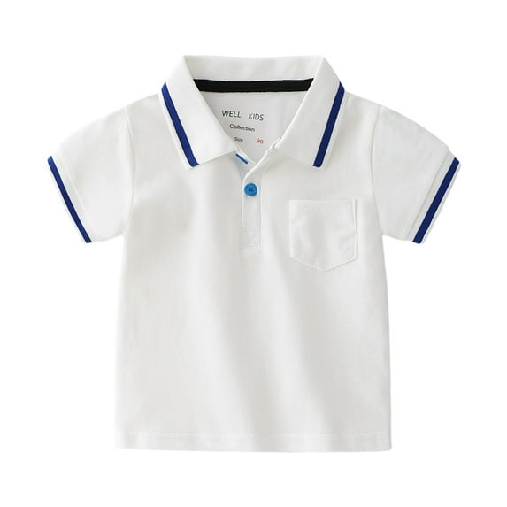 LYMAYTER Kids Baby Boys V-Neck Shirt Summer Short Sleeve Cotton T-Shirt Toddler Solid Colour Casual Tees for 1-6 Years