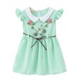 thumbnail image 1 of LYMAYTER Kids Baby Girl Cotton Dresses Toddler Short Sleeve Party Dress for 1-6t Summer Doll Collar Embroidered Dress Sundress, 1 of 9