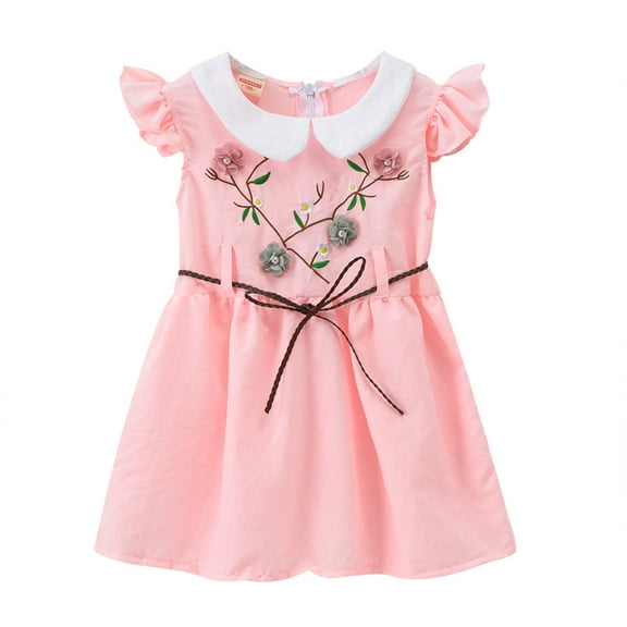LYMAYTER Kids Baby Girl Cotton Dresses Toddler Short Sleeve Party Dress for 1-6t Summer Doll Collar Embroidered Dress Sundress