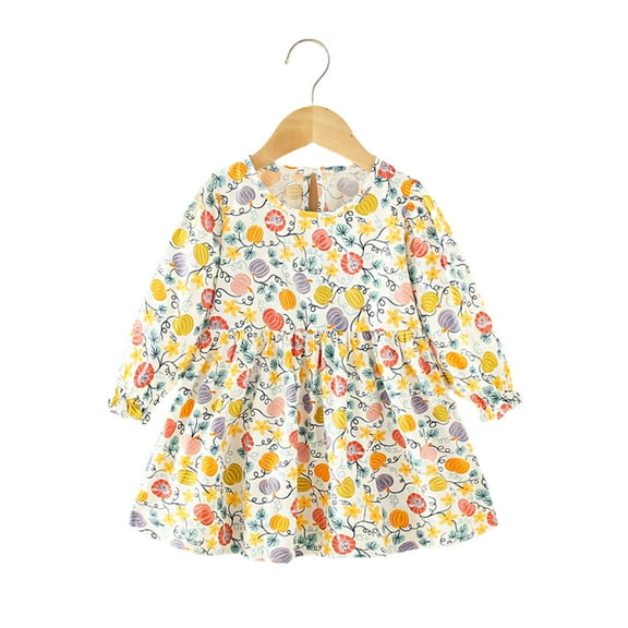 LYMAYTER Kids Baby Girls Casual Dresses Spring Fall Soft Long Sleeve Dresses Toddler Printed Princess Dress for 1-8 Years