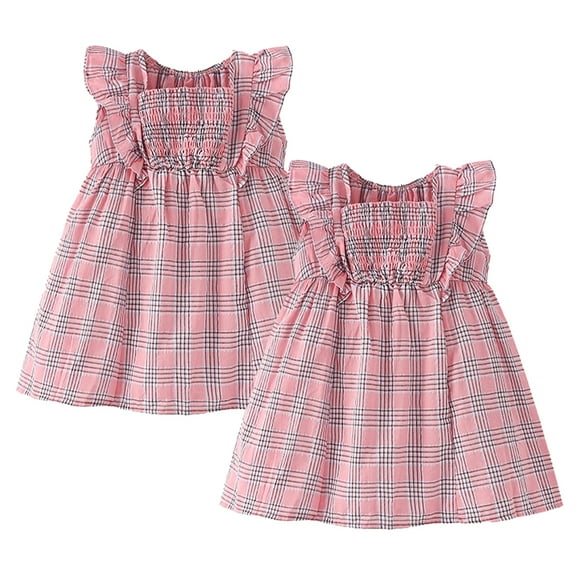 LYMAYTER Kids Baby Girls Cotton Dresses Toddler Crewneck Casual Dress for 1-8 Years Summer Sweet Princess Dress Sundress
