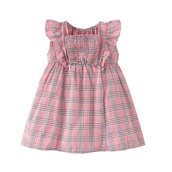 LYMAYTER Kids Baby Girls Cotton Dresses Toddler Crewneck Casual Dress for 1-8 Years Summer Sweet Princess Dress Sundress