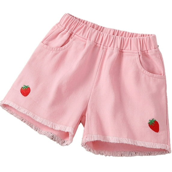 LYMAYTER Kids Baby Girls Cotton Jeans Shorts Teenagers Denim Shorts Toddler Summer Printed Pants for 1-16 Years