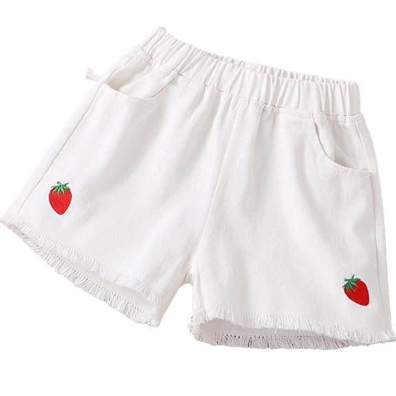 LYMAYTER Kids Baby Girls Cotton Jeans Shorts Teenagers Denim Shorts Toddler Summer Printed Pants for 1-16 Years