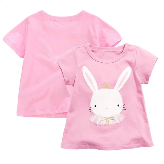 LYMAYTER Kids Baby Girls Cotton T-Shirt Toddler Short Sleeve Tees Summer Crewneck Tees Shirt for 2-8 Years