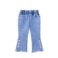 thumbnail image 1 of LYMAYTER Kids Baby Girls Jeans Flare Pants Spring Fall Printed Denim Trousers Toddler Casual Flare Leggings 1-6 Years, 1 of 10