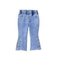 thumbnail image 1 of LYMAYTER Kids Baby Girls Jeans Flare Pants Spring Fall Printed Denim Trousers Toddler Casual Flare Leggings 1-6 Years, 1 of 10