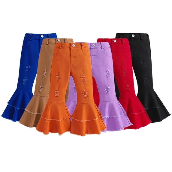 LYMAYTER Kids Baby Girls Jeans Toddler Solid Colours Flare Denim Pants Casual Denim Pants Trousers for 1-6 T