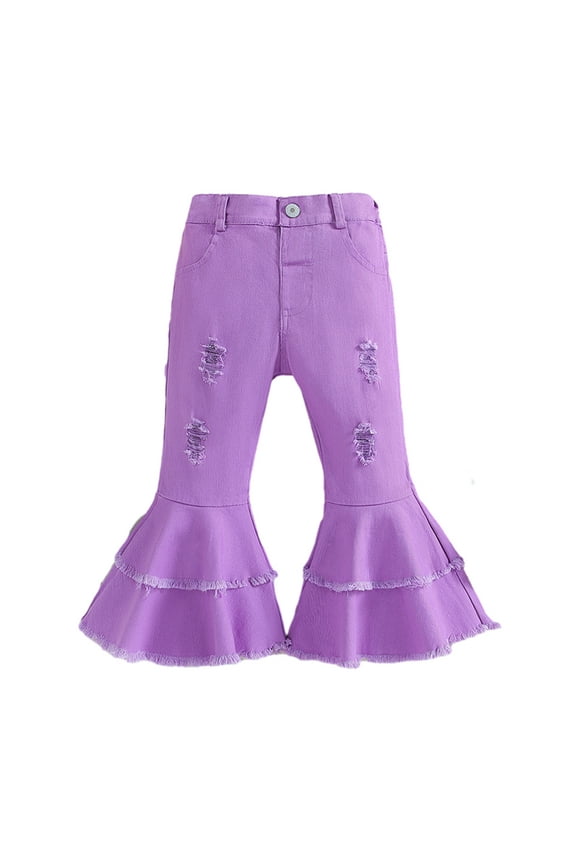 Kids Baby Girls Jeans Toddler Solid Colours Flare Denim Pants Casual Denim Pants Trousers for 1-6 T