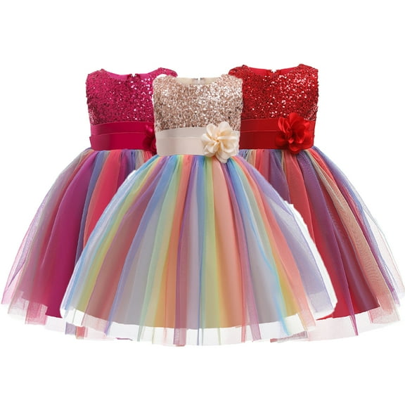 LYMAYTER Kids Baby Girls Princess Dresses Toddler Tulle Sleeveless Party Gown Girls Flower Bridesmaid Dress for 3-10 Years
