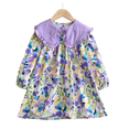 thumbnail image 1 of LYMAYTER Kids Baby Girls Smocked Floral Dress Toddler Long Sleeve Ruffle Neck Spring Holiday Wear 2-7Y, 1 of 5