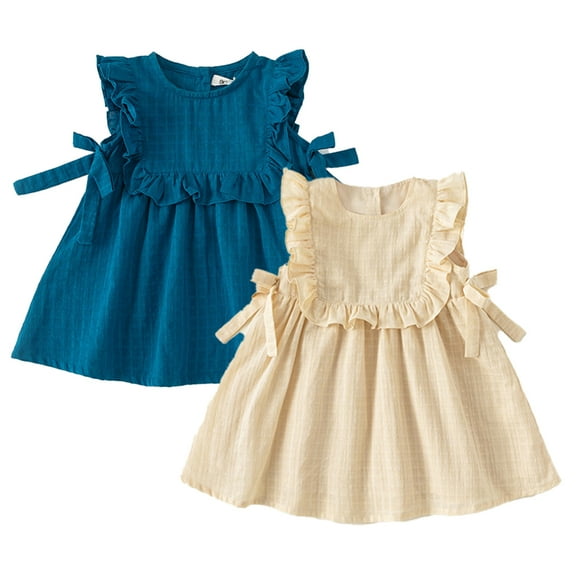 LYMAYTER Kids Baby Girls Soft Dresses Summer Cotton Sleeveless Casual Dress for 12m-8 T Toddler Ruffle Stylish Princess Dress Sundress