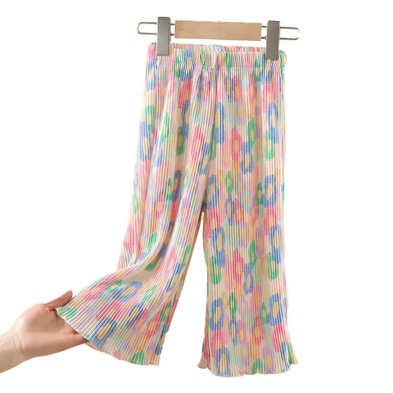 LYMAYTER Kids Baby Girls Soft Pants Toddler Jogging Sweat Pants Summer Stretch Wide Leg Trousers for 1-9 T