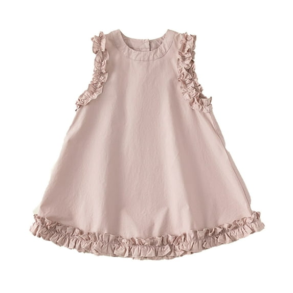 LYMAYTER Kids Baby Girls Summer Dresses Solid Color Party Princess Dress for 1-8 Years Toddler Sleeveless Ruffle Casual Dress Sundress