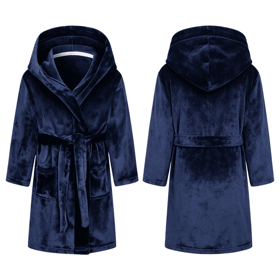 LYMAYTER Kids Baby Soft Flannel Hooded Bathrobe Toddler Warm Plush Robe With Belt Casual Home Sleepwear With Pocket 2-12Y