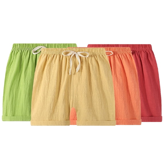 LYMAYTER Kids Baby Summer Casual Shorts for Girls Boys,Toddler Elastic Waist Linen Shorts Pants Solid Color Drawstring Cotton Linen Shorts 2-13T