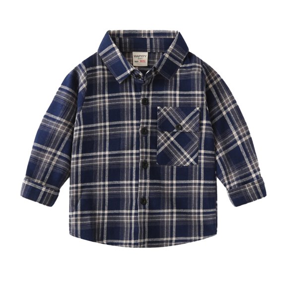 LYMAYTER Kids Boys Brushed Shirt Toddler Long Sleeve Plaid Shirt Spring Fall Button T-Shirt for 2-8 Years