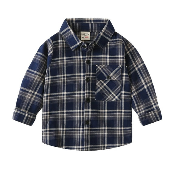 LYMAYTER Kids Boys Brushed Shirt Toddler Long Sleeve Plaid Shirt Spring Fall Button T-Shirt for 2-8 Years