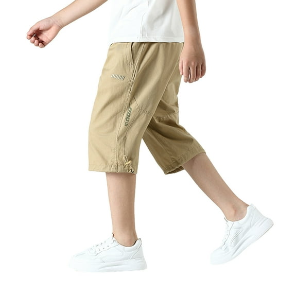 LYMAYTER Kids Boys Cotton Shorts Teenagers with Pocket Five Points Pants for 8-15 Years Summer Casual Sweat Shorts