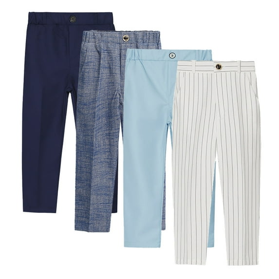 LYMAYTER Kids Boys Formal Suit Trouser Elastic Waistband Straight Pants School Uniform Wedding Party Pants Slim Fit Dress Pants with Adjustable Waist 1-14Y