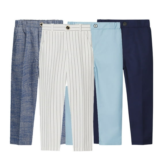 LYMAYTER Kids Boys Formal Suit Trouser Elastic Waistband Straight Pants School Uniform Wedding Party Pants Slim Fit Dress Pants with Adjustable Waist 1-14Y