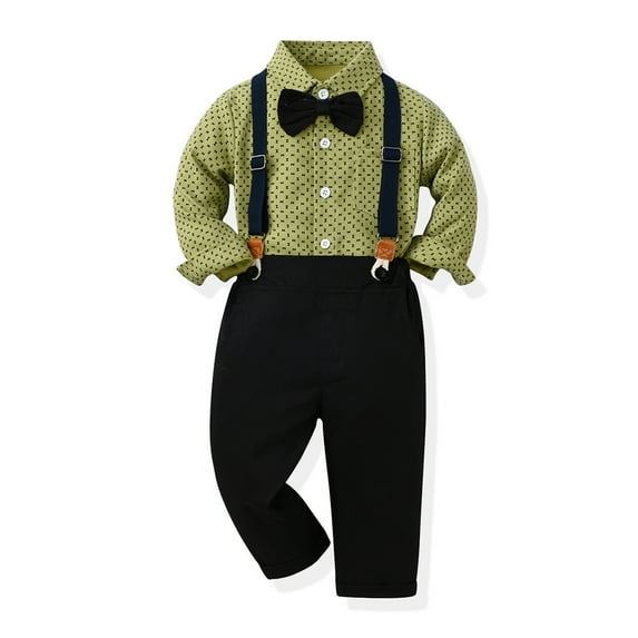 LYMAYTER Kids Boys Gentleman Outfits 2PCS Toddler Striped Long Sleeve Shirt + Prints + Bowknot Set for 6 Months-9 Years