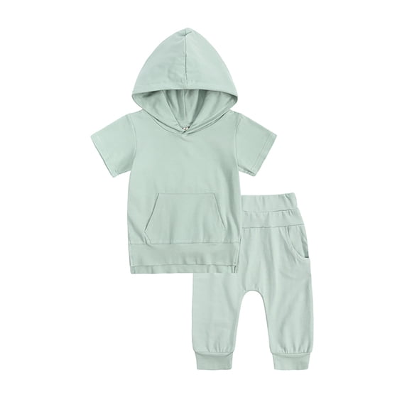 LYMAYTER Kids Boys Girls Hooded Tees Outfit Infant Cotton Short Sleeve Tops + Casual Pants Set for 9 Months - 7 Years