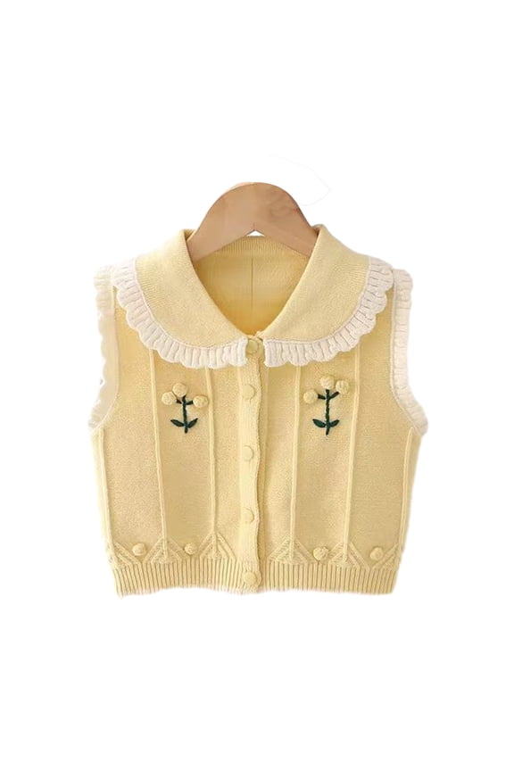 Kids Boys Girls Knit Vest Baby Fall Printed Cardigan Waistcoat Toddler Lapel Jacket for 1-6 Years