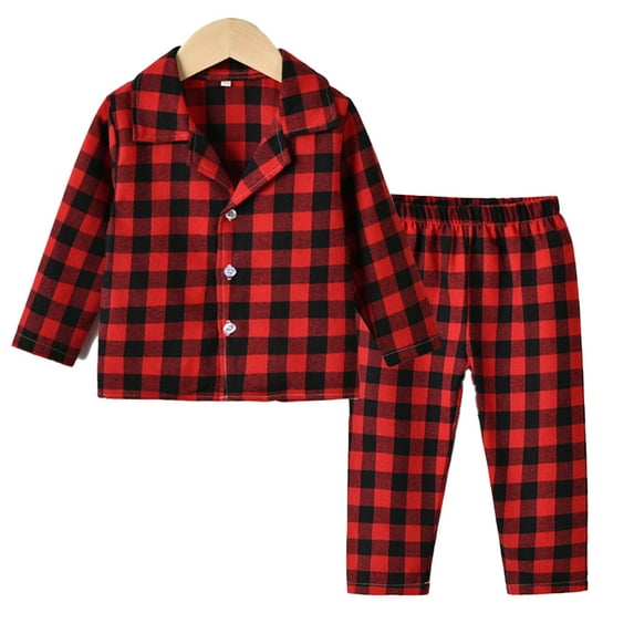 LYMAYTER Kids Boys Girls Pajamas 1 Outfit Toddler V-Neck Long Sleeve Sleepwear Tops+ Pants Loungewear Set for 3M - 8Y