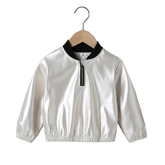 LYMAYTER Kids Boys Girls Pullover T-Shirt for 3-7 T Toddler Fall Winter Casual Long Sleeve Tees Baby Solid Colour Leather Jacket