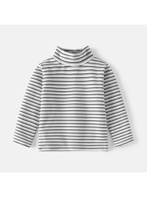 Kids Boys Girls Turtleneck Long Sleeve T-Shirt Striped Loose Undershirts Basic Casual Tops 2-7Y