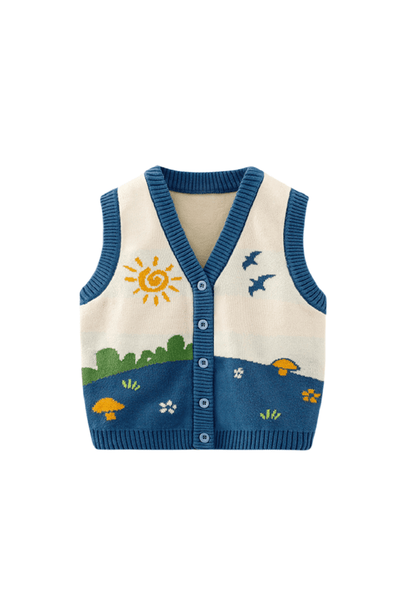 Kids Boys Girls Vest Knit Cardigan Newborn Long Sleeve Sweater Tank Toddler Cartoon Casual Cardigan for 4 Months-9 Years