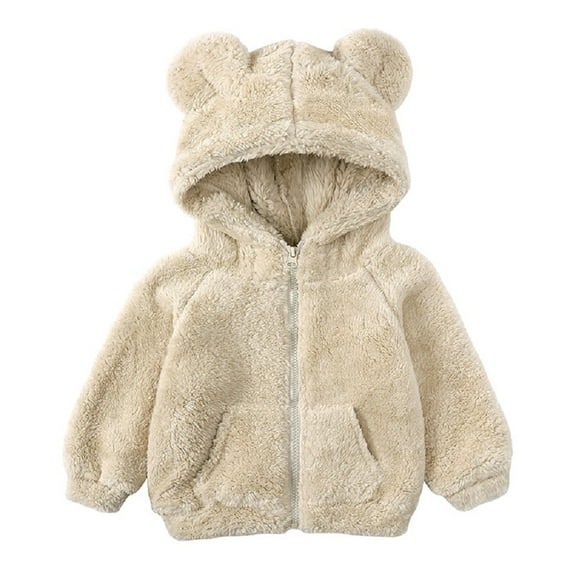LYMAYTER Kids Boys Girls Warm Jacket Toddler Solid Color Hooded Outerwear Infant Cute Long Sleeves Jacket for 9 Months-7 Years