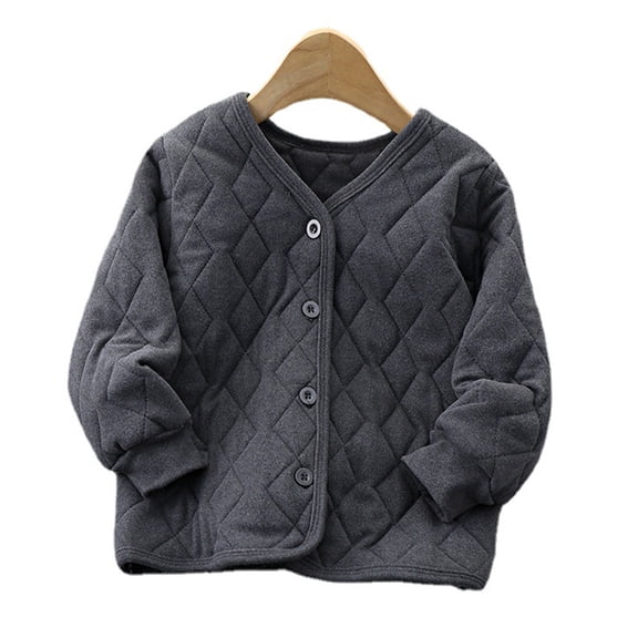 LYMAYTER Kids Boys Girls Winter Jacket Youth Square Solid Color Outerwear for 4-13T Toddler Liner Thickened Cotton Jacket