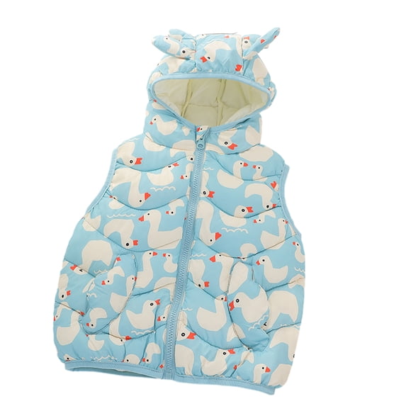LYMAYTER Kids Boys Girls down Cotton Vest Toddler Printed Outerwear Girls Hooded Warm Tank for 1-6Y