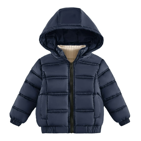 LYMAYTER Kids Boys Hooded Jacket Winter Solid Color Warm Outerwear Baby Long Sleeve Classic Cotton Coats for 1-5 Years