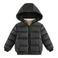 thumbnail image 1 of LYMAYTER Kids Boys Hooded Jacket Winter Solid Color Warm Outerwear Baby Long Sleeve Classic Cotton Coats for 1-5 Years, 1 of 7