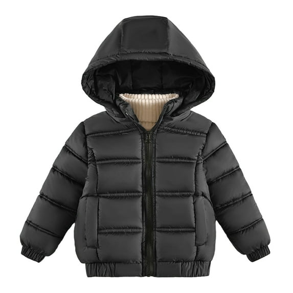LYMAYTER Kids Boys Hooded Jacket Winter Solid Color Warm Outerwear Baby Long Sleeve Classic Cotton Coats for 1-5 Years