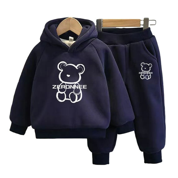 LYMAYTER Kids Boys Hooded Sweatshirt Outfit 2PCS Toddler Printed Sweatsuit +fleece Pants Set for 1-10 Years