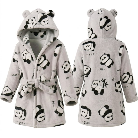 LYMAYTER Kids Boys Hoodie Robe Plush Fleece Hoodie Bathrobe for 1-7Y Little Boys Toddler Soft Warm Mid Length Pajamas
