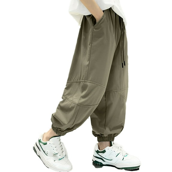 LYMAYTER Kids Boys Ice Silk Pants Teenagers Jogging Sweat Trousers for 4-15 T Toddler Elastic Waist Anti-Mosquito Pants