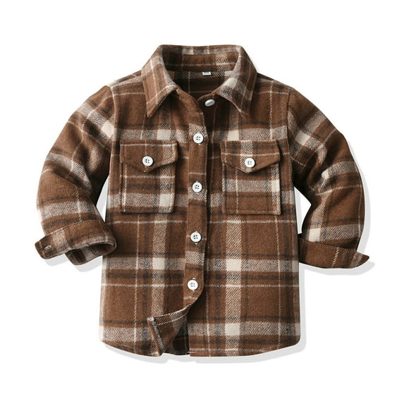 LYMAYTER Kids Boys Plaid Shirt Toddler Lapel Long Sleeve Shirt Baby Brushed Cardigan Jacket for 6 Months -12 Years