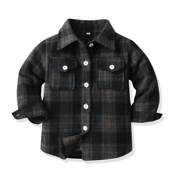 LYMAYTER Kids Boys Plaid Shirt Toddler Lapel Long Sleeve Shirt Baby Brushed Cardigan Jacket for 6 Months -12 Years