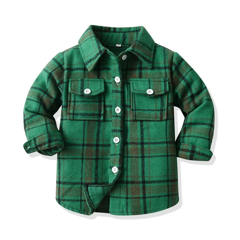 GREEN CHECKERED SHIRT IN BRUSHED FLANNEL, CHILD GREEN CHECKERED SHIRT IN BRUSHED FLANNEL, CHILD