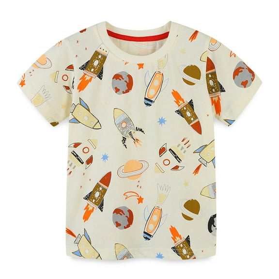 LYMAYTER Kids Boys Printing T-Shirt Toddler Cotton Short Sleeve Tees Summer Crewneck T-Shirt for 2-8 Years