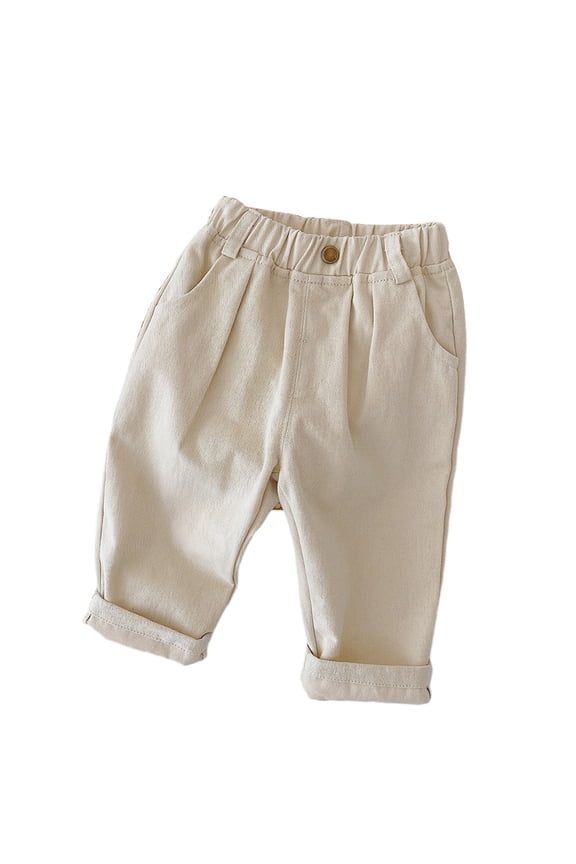 Kids Boys Spring Pants Baby Elastic Waist Trousers Toddler Solid Color Casual Pants for 1-6 Years